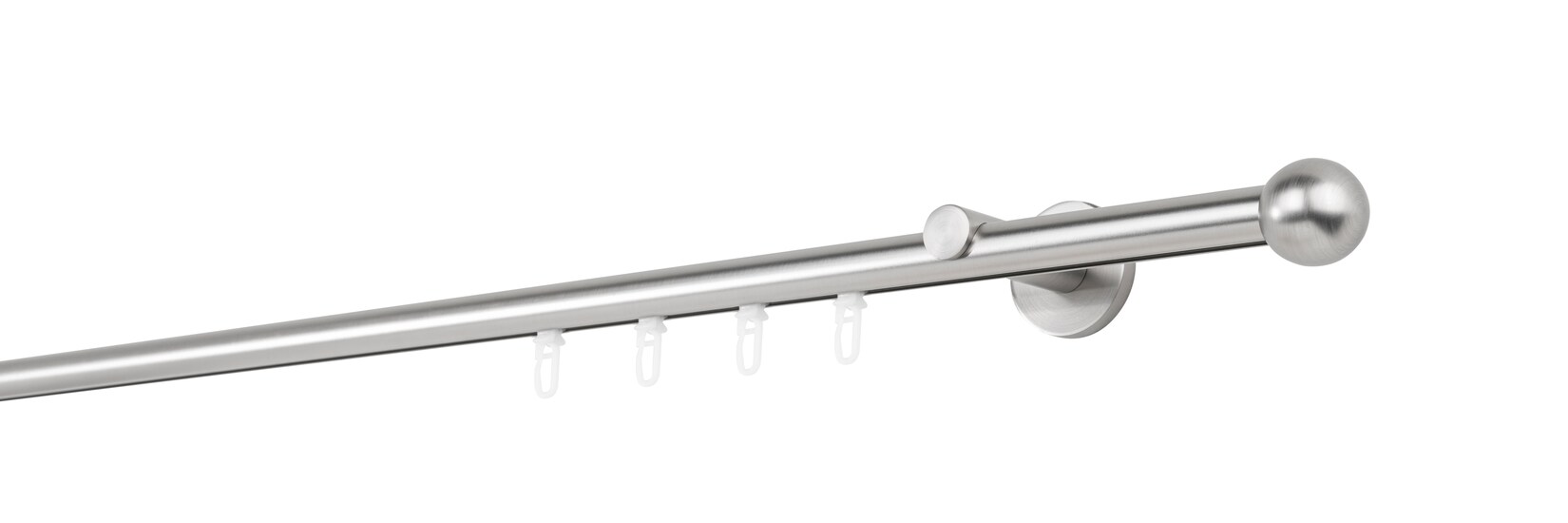 Ondeco Gardinenstange auf Maß Innenlauf 20mm Ball 1-lauf Wandträger 6,5cm mit Gleiter Farbe: Edelstahl-Optik, Größe: 330cm