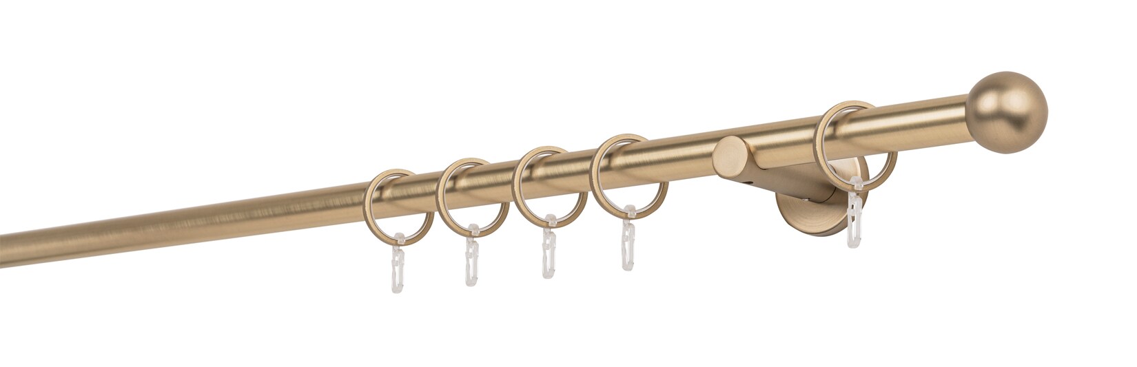 Ondeco Gardinenstange auf Maß Innenlauf 20mm Ball 1-lauf Wandträger 6,5cm mit Gleiter Farbe: Messing-Matt, Größe: 340cm