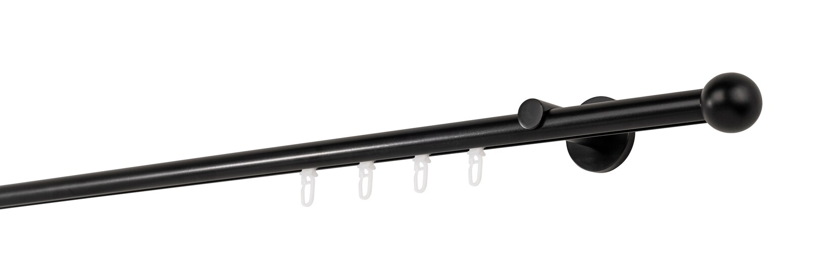 Ondeco Gardinenstange auf Maß Innenlauf 20mm Ball 1-lauf Wandträger 6,5cm mit Gleiter Farbe: Schwarz, Größe: 310cm