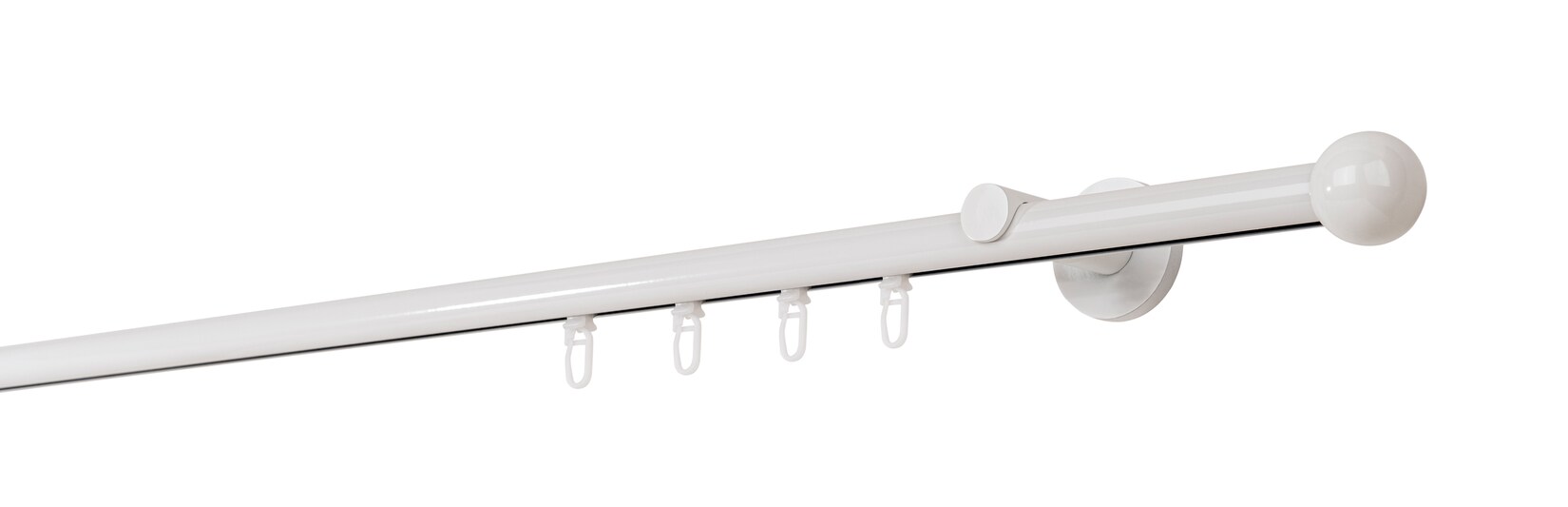 Ondeco Gardinenstange auf Maß Innenlauf 20mm Ball 1-lauf Wandträger 6,5cm mit Gleiter Farbe: Weiß, Größe: 330cm