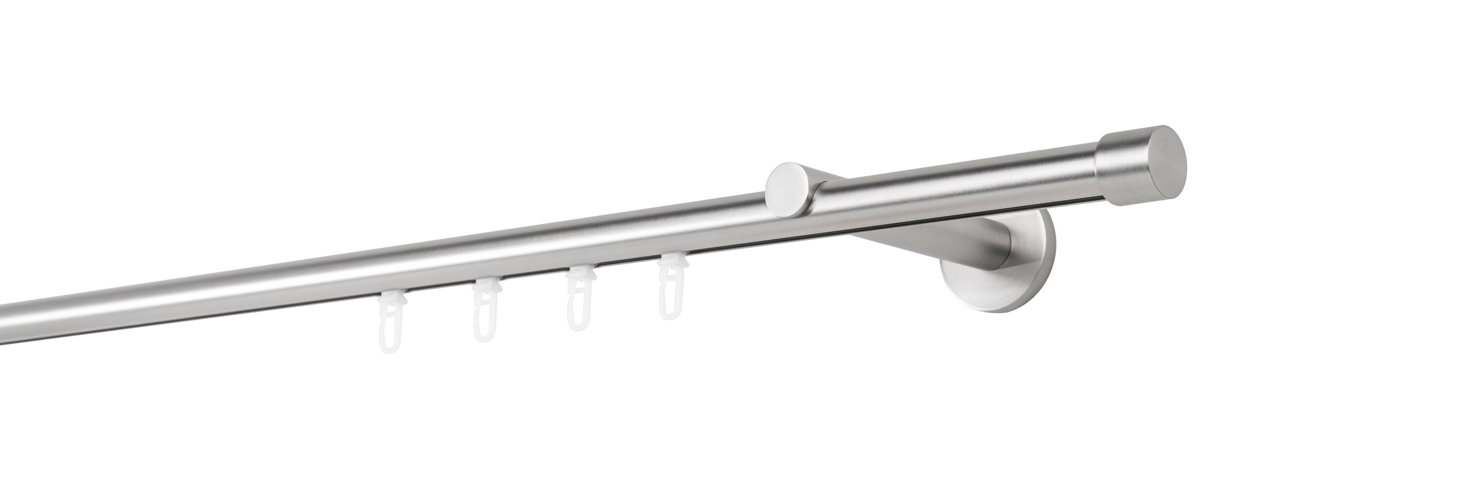 Ondeco Gardinenstange auf Ma&szlig; Innenlauf 20mm Cap 1-lauf  Wandtr&auml;ger 12cm mit Gleiter Farbe: Edelstahl-Optik, Gr&ouml;&szlig;e: 130cm - Bild 1