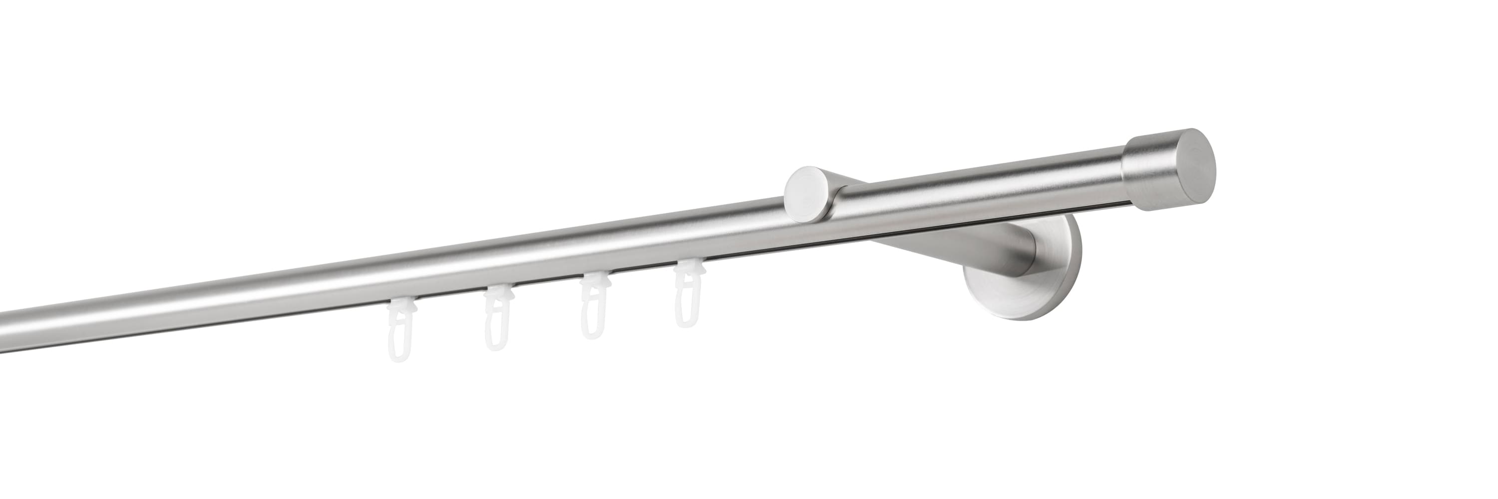 Ondeco Gardinenstange auf Ma&szlig; Innenlauf 20mm Cap 1-lauf  Wandtr&auml;ger 12cm mit Gleiter Farbe: Edelstahl-Optik, Gr&ouml;&szlig;e: 200cm - Bild 1