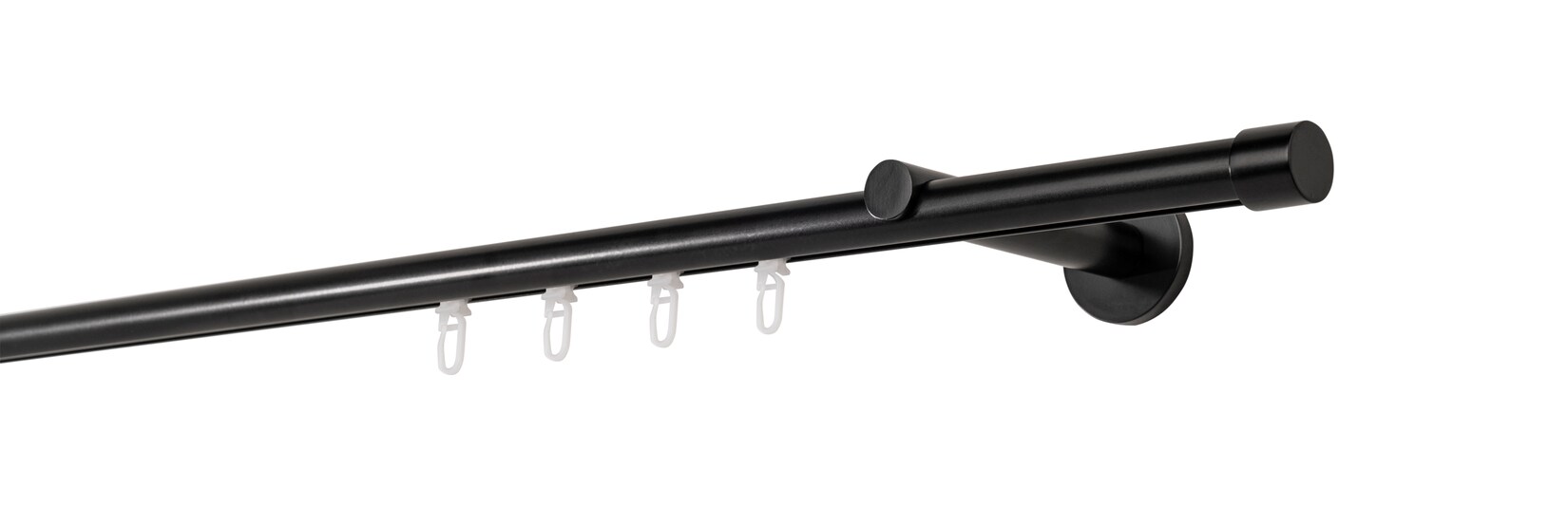 Ondeco Gardinenstange auf Maß Innenlauf 20mm Cap 1-lauf Wandträger 12cm mit Gleiter Farbe: Schwarz, Größe: 320cm