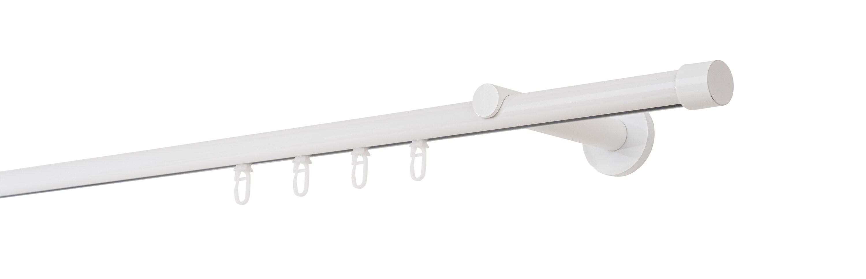 Ondeco Gardinenstange auf Ma&szlig; Innenlauf 20mm Cap 1-lauf  Wandtr&auml;ger 12cm mit Gleiter Farbe: Wei&szlig;, Gr&ouml;&szlig;e: 130cm - Bild 1