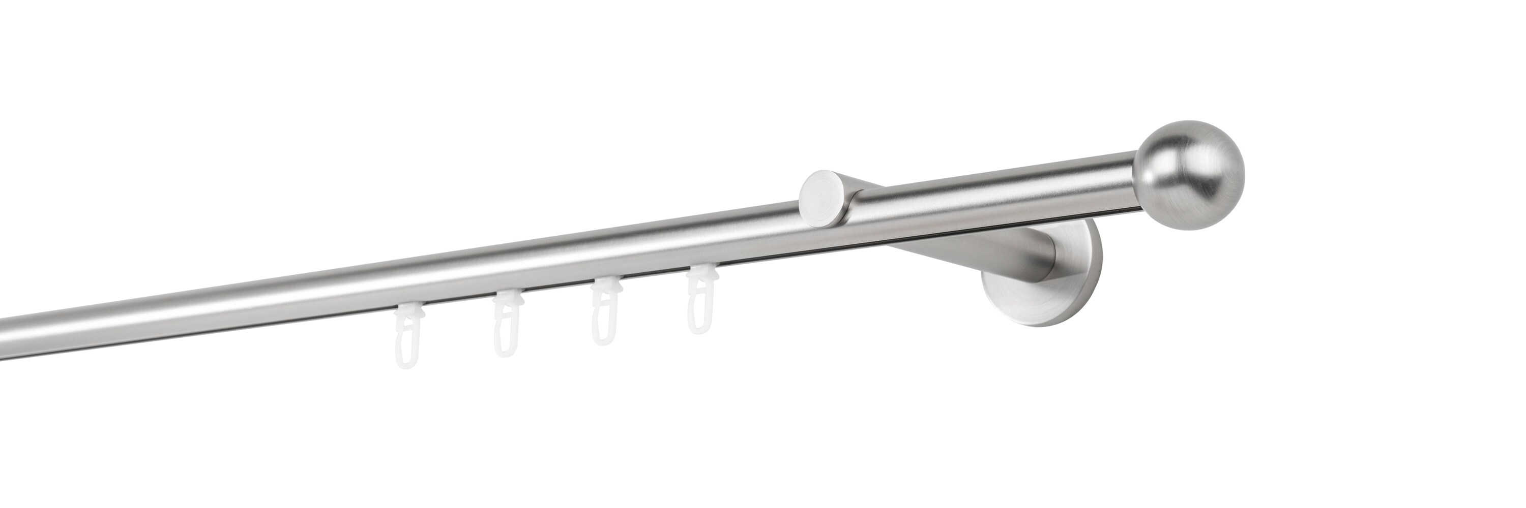 Ondeco Gardinenstange auf Ma&szlig; Innenlauf 20mm Ball 1-lauf Wandtr&auml;ger 12cm mit Gleiter Farbe: Edelstahl-Optik, Gr&ouml;&szlig;e: 100cm - Bild 1