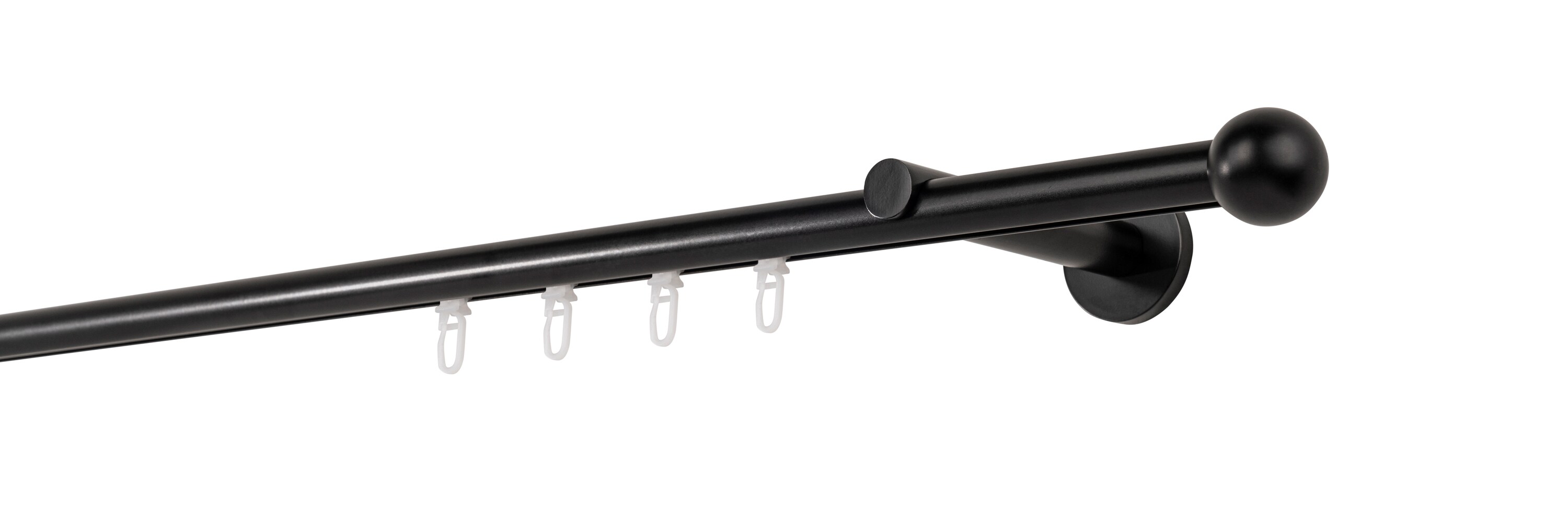 Ondeco Gardinenstange auf Ma&szlig; Innenlauf 20mm Ball 1-lauf Wandtr&auml;ger 12cm mit Gleiter Farbe: Schwarz, Gr&ouml;&szlig;e: 400cm - Bild 1