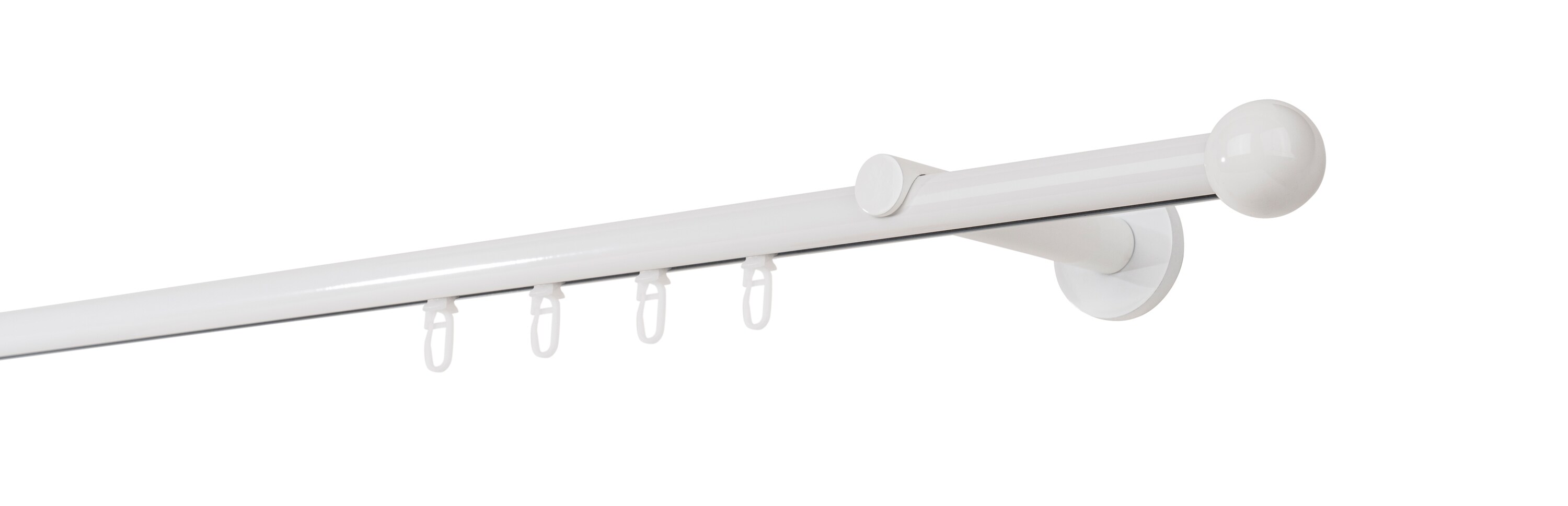 Ondeco Gardinenstange auf Ma&szlig; Innenlauf 20mm Ball 1-lauf Wandtr&auml;ger 12cm mit Gleiter Farbe: Wei&szlig;, Gr&ouml;&szlig;e: 130cm - Bild 1