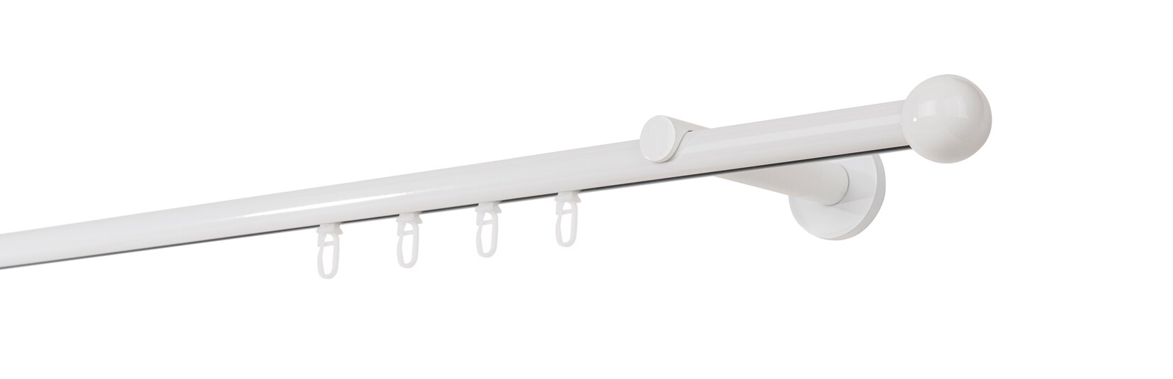 Ondeco Gardinenstange auf Maß Innenlauf 20mm Ball 1-lauf Wandträger 12cm mit Gleiter Farbe: Weiß, Größe: 250cm