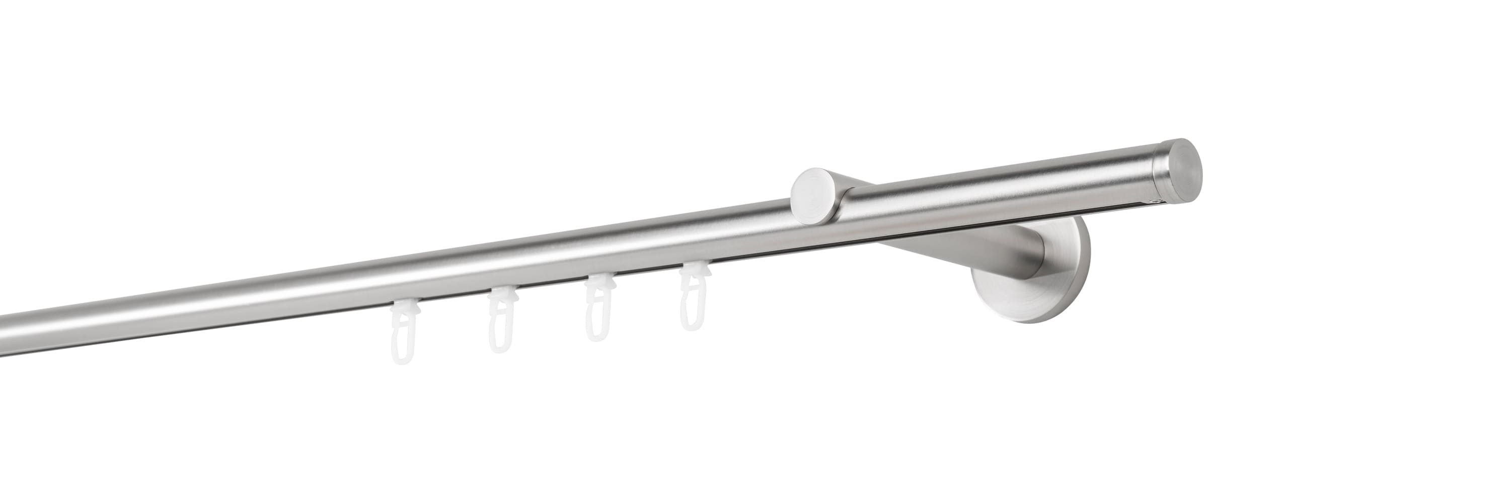 Ondeco Gardinenstange auf Ma&szlig; Innenlauf 20mm Match 1-lauf Wandtr&auml;ger 12cm mit Gleiter Farbe: Edelstahl-Optik, Gr&ouml;&szlig;e: 100cm - Bild 1