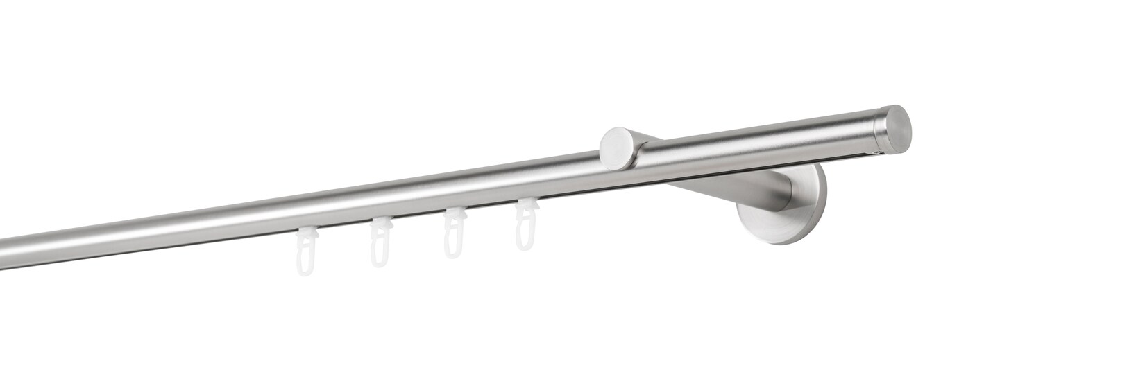 Ondeco Gardinenstange auf Maß Innenlauf 20mm Match 1-lauf Wandträger 12cm mit Gleiter Farbe: Edelstahl-Optik, Größe: 320cm