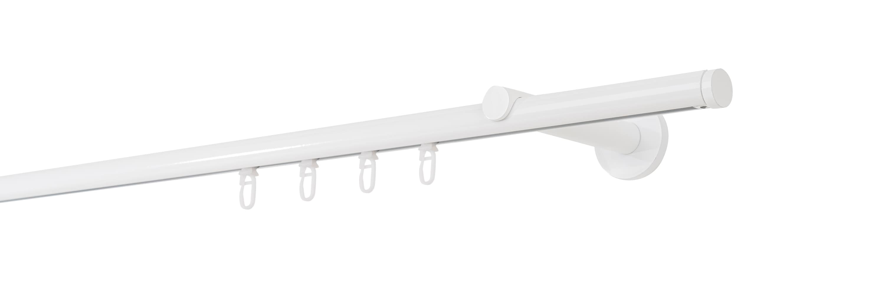 Ondeco Gardinenstange auf Ma&szlig; Innenlauf 20mm Match 1-lauf Wandtr&auml;ger 12cm mit Gleiter Farbe: Wei&szlig;, Gr&ouml;&szlig;e: 130cm - Bild 1