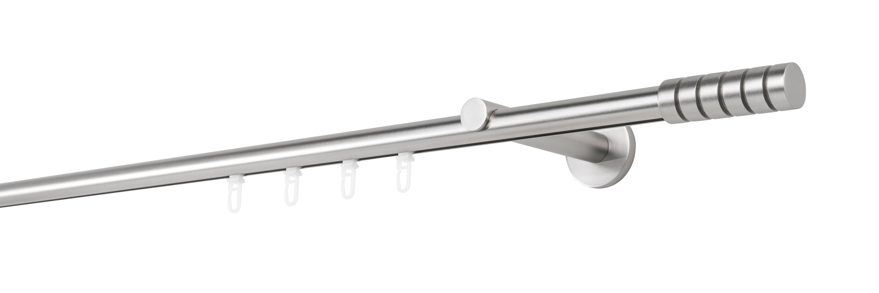 Ondeco Gardinenstange auf Ma&szlig; Innenlauf 20mm Rille 1-lauf  Wandtr&auml;ger 12cm mit Gleiter Farbe: Edelstahl-Optik, Gr&ouml;&szlig;e: 130cm - Bild 1