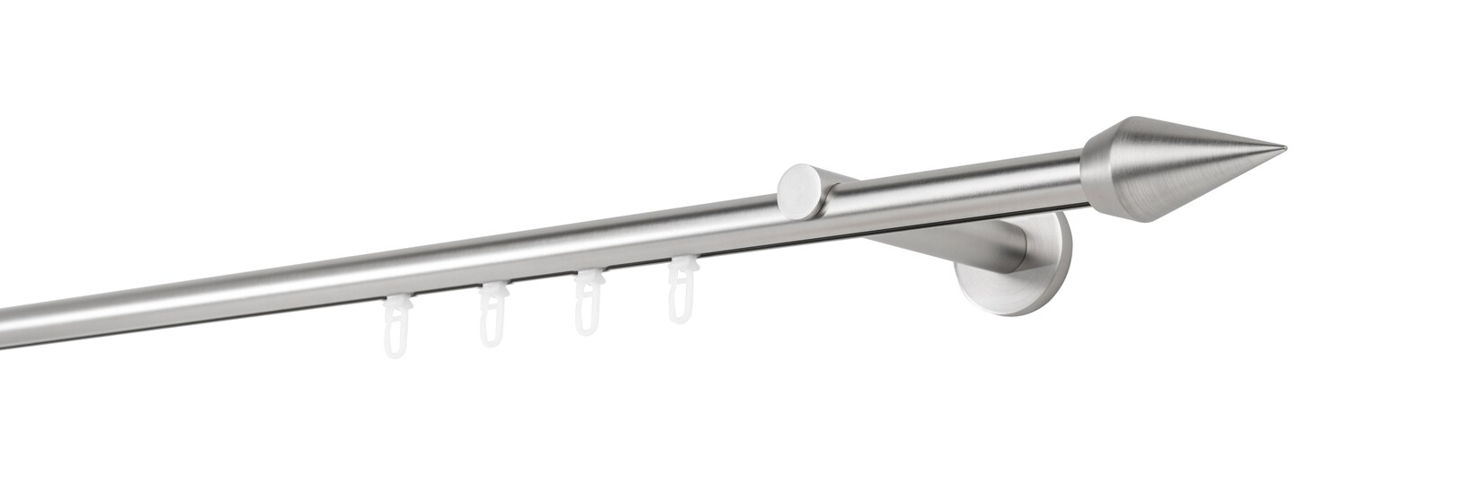 Ondeco Gardinenstange auf Maß Innenlauf 20mm Kegel 1-lauf Wandträger 12cm mit Gleiter Farbe: Edelstahl-Optik, Größe: 250cm