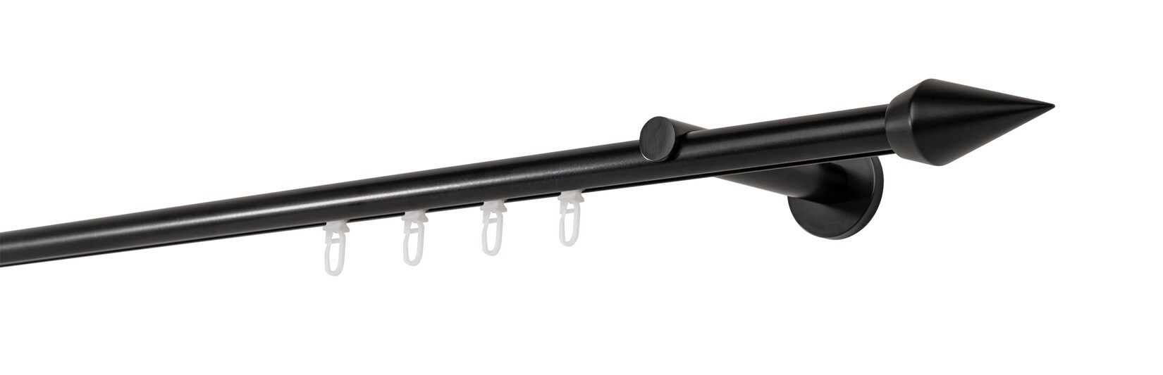 Ondeco Gardinenstange auf Maß Innenlauf 20mm Kegel 1-lauf Wandträger 12cm mit Gleiter Farbe: Schwarz, Größe: 320cm