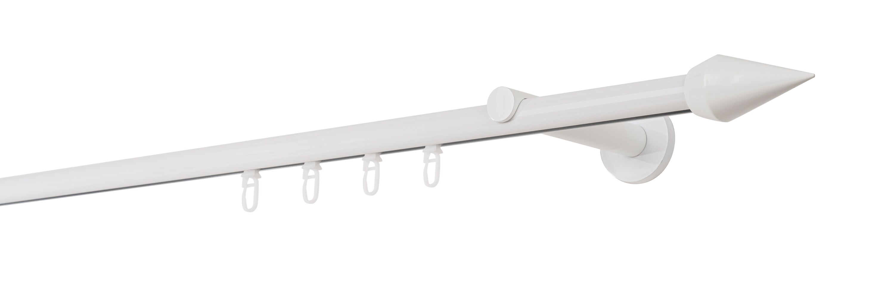 Ondeco Gardinenstange auf Ma&szlig; Innenlauf 20mm Kegel 1-lauf Wandtr&auml;ger 12cm mit Gleiter Farbe: Wei&szlig;, Gr&ouml;&szlig;e: 100cm - Bild 1