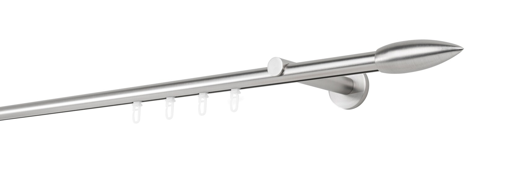 Ondeco Gardinenstange auf Maß Innenlauf 20mm Patrone 1-lauf Wandträger 12cm Gleiter Farbe: Edelstahl-Optik, Größe: 250cm