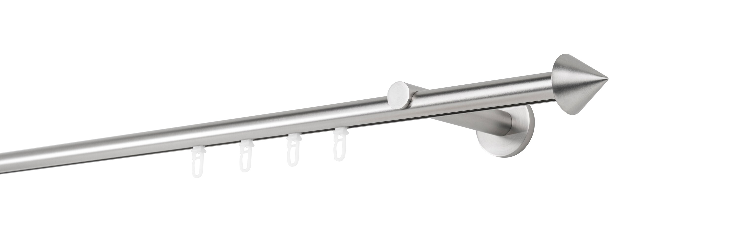 Ondeco Gardinenstange auf Ma&szlig;  Innenlauf 20mm Spitze 1-lauf Wandtr&auml;ger 12cm Gleiter Farbe: Edelstahl-Optik, Gr&ouml;&szlig;e: 100cm - Bild 1