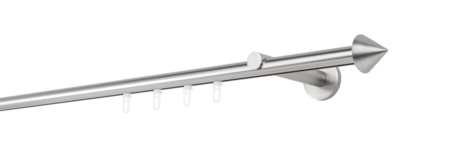 Ondeco Gardinenstange auf Maß Innenlauf 20mm Spitze 1-lauf Wandträger 12cm Gleiter Farbe: Edelstahl-Optik, Größe: 310cm