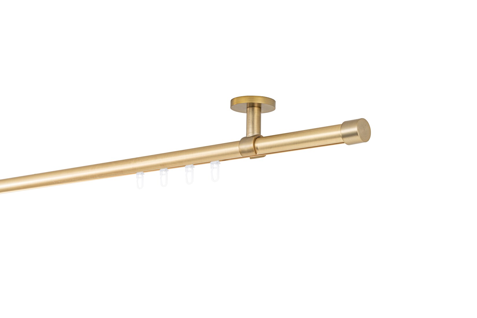 Ondeco Gardinenstange auf Maß Innenlauf 20mm Cap 1-lauf Deckenträger 4cm mit Gleiter Farbe: Messing-Matt, Größe: 290cm