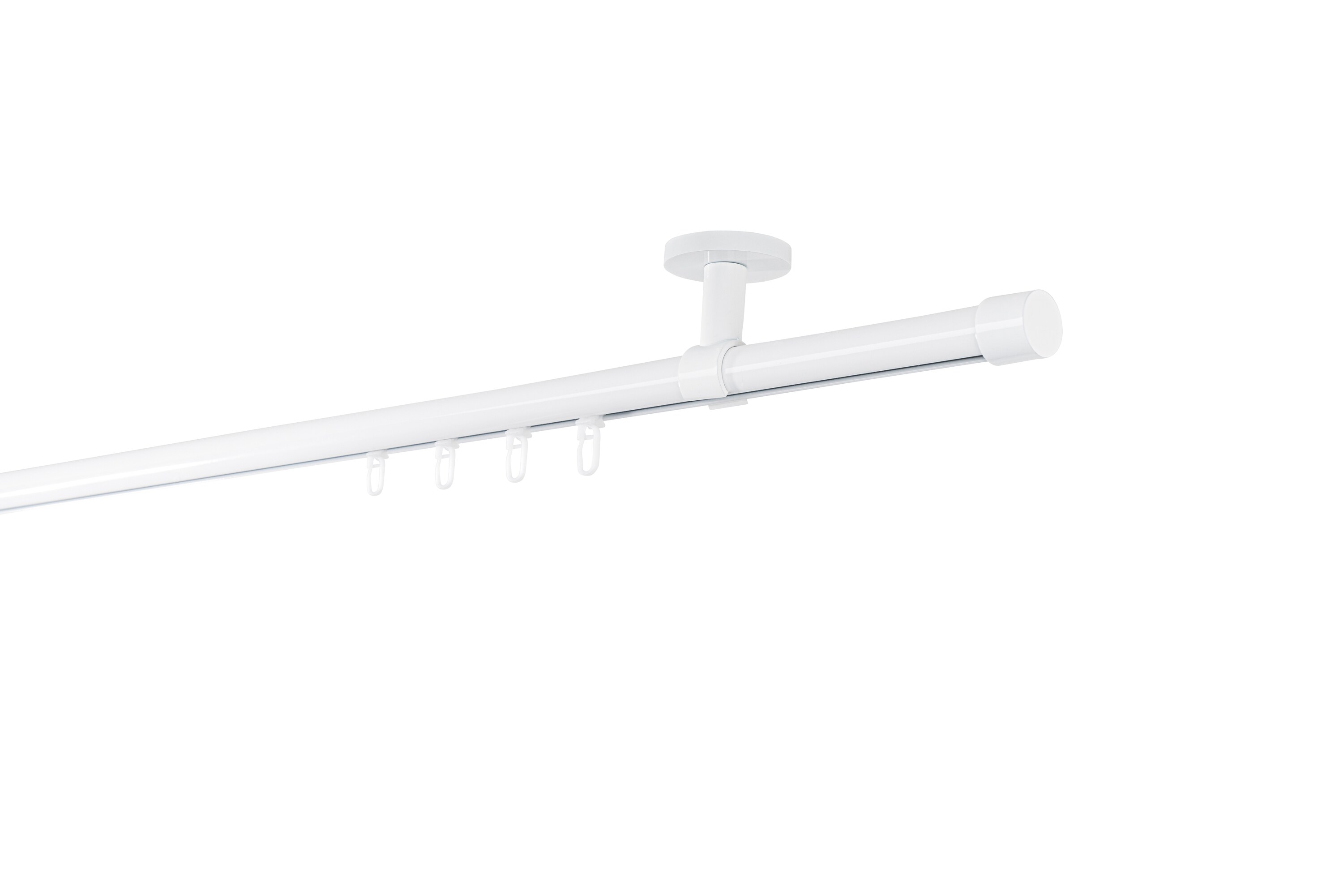 Ondeco Gardinenstange auf Ma&szlig; Innenlauf 20mm Cap 1-lauf Deckentr&auml;ger 4cm mit Gleiter Farbe: Wei&szlig;, Gr&ouml;&szlig;e: 100cm - Bild 1