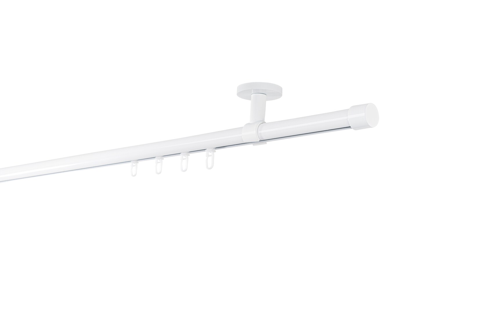 Ondeco Gardinenstange auf Maß Innenlauf 20mm Cap 1-lauf Deckenträger 4cm mit Gleiter Farbe: Weiß, Größe: 320cm