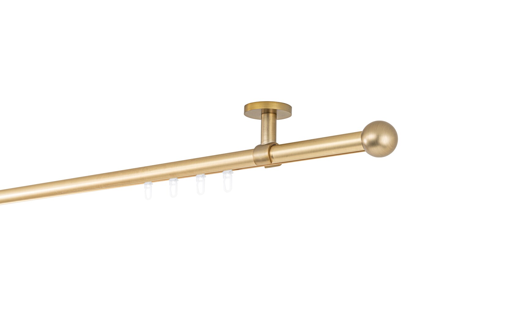 Ondeco Gardinenstange auf Maß Innenlauf 20mm Ball 1-lauf Deckenträger 4cm mit Gleiter Farbe: Messing-Matt, Größe: 400cm