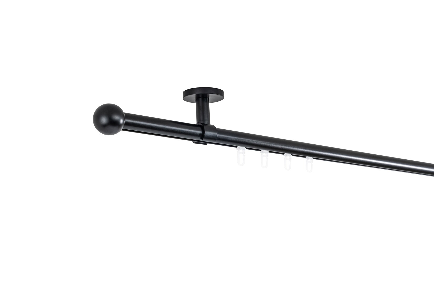 Ondeco Gardinenstange auf Maß Innenlauf 20mm Ball 1-lauf Deckenträger 4cm mit Gleiter Farbe: Schwarz, Größe: 400cm