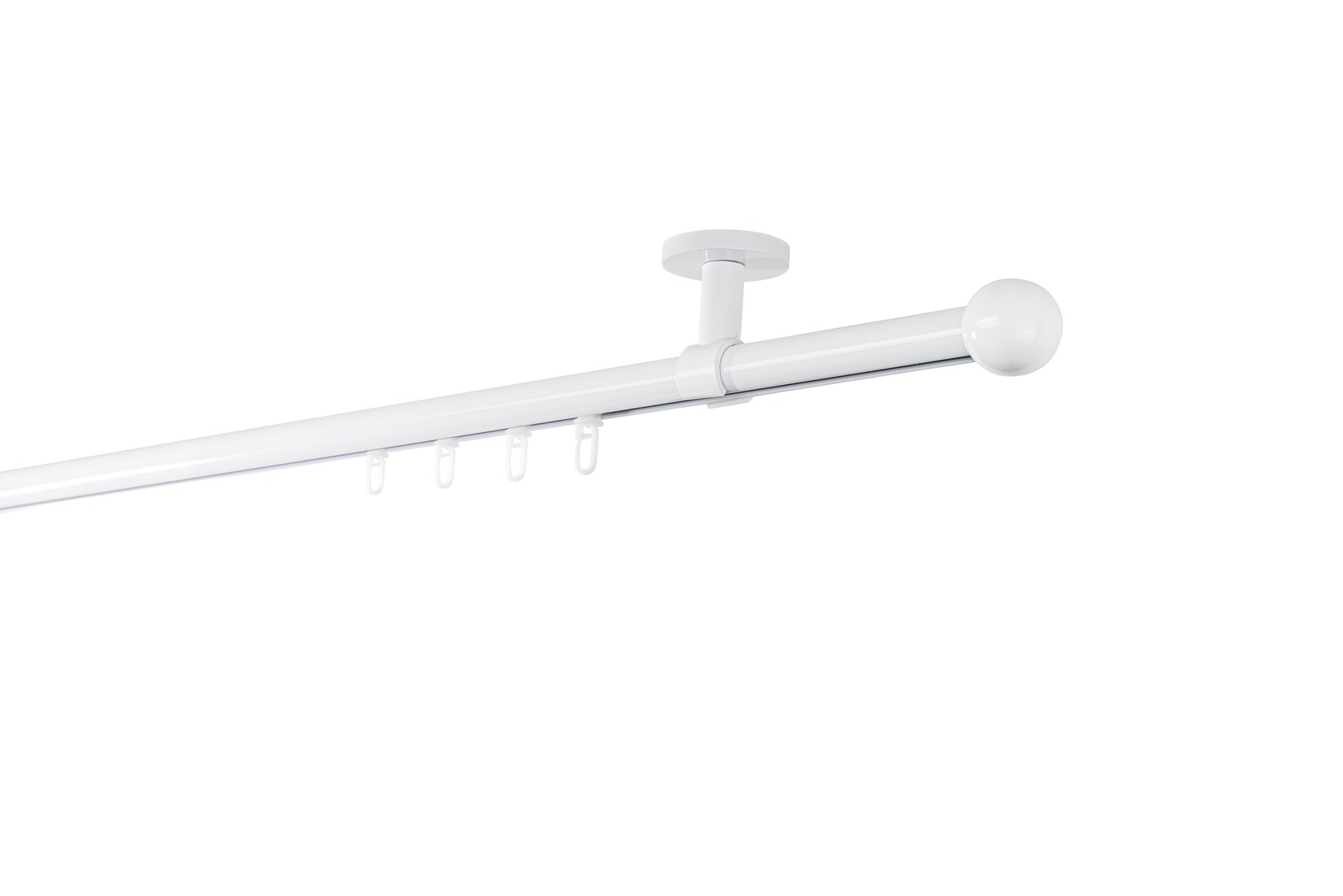 Ondeco Gardinenstange auf Maß Innenlauf 20mm Ball 1-lauf Deckenträger 4cm mit Gleiter Farbe: Weiß, Größe: 340cm