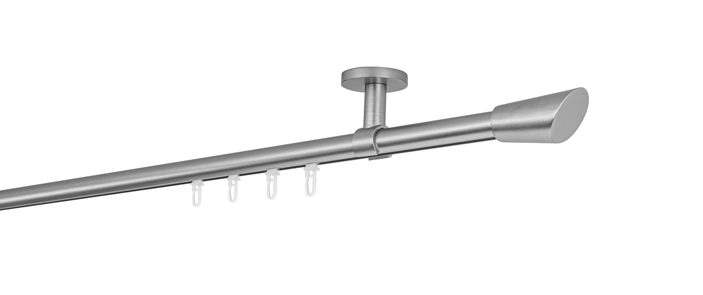 Ondeco Gardinenstange auf Ma&szlig; Innenlauf 20mm Rag 1-lauf  Deckentr&auml;ger 4cm mit Gleiter Farbe: Edelstahl-Optik, Gr&ouml;&szlig;e: 100cm - Bild 1