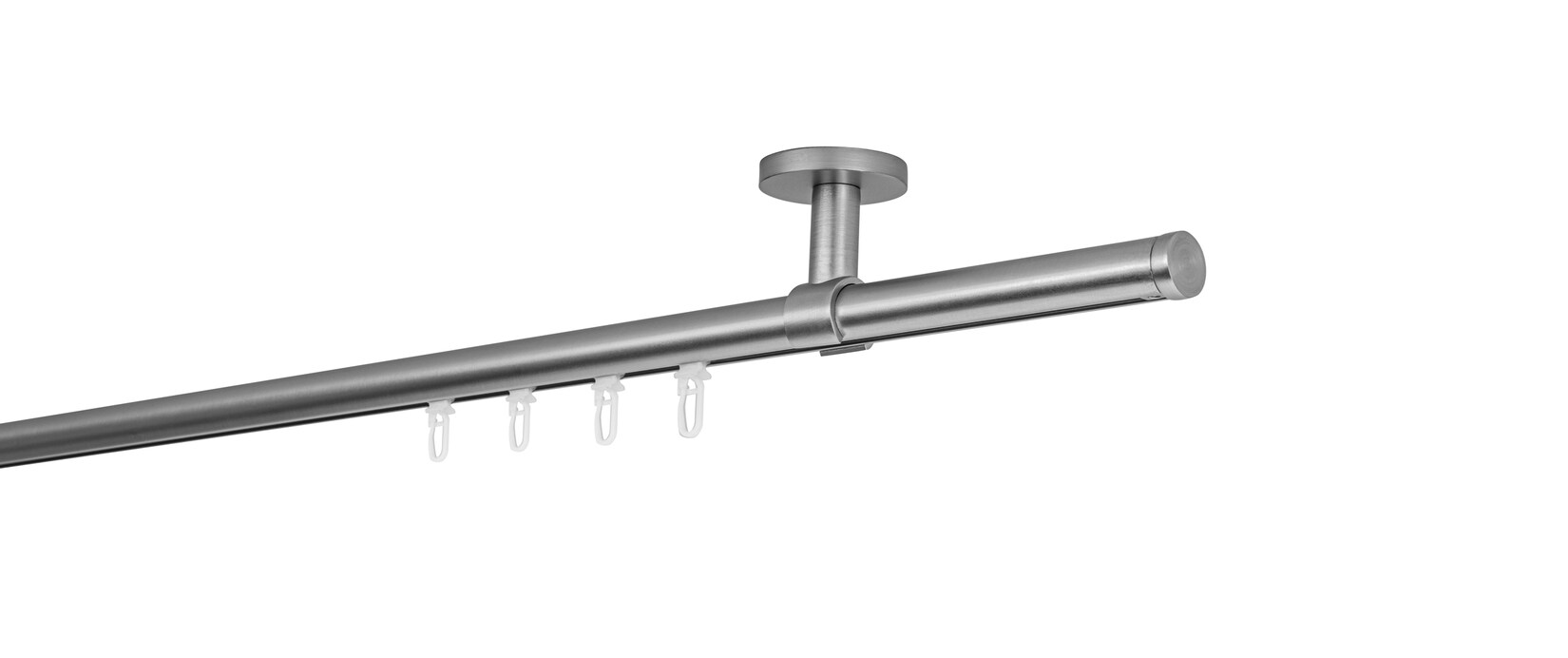 Ondeco Gardinenstange auf Maß Innenlauf 20mm Match 1-lauf Deckenträger 4cm mit Gleiter Farbe: Edelstahl-Optik, Größe: 260cm