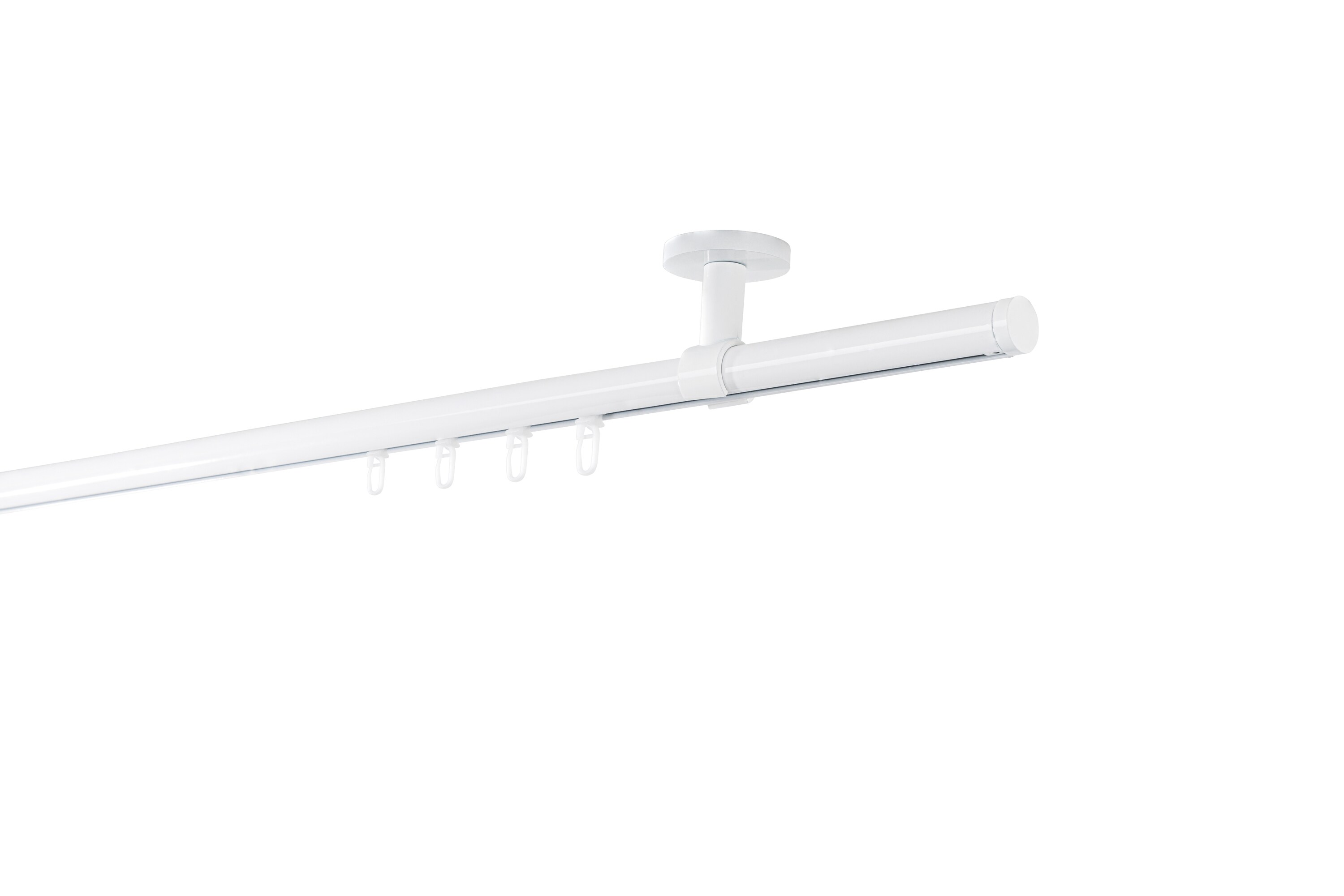 Ondeco Gardinenstange auf Ma&szlig; Innenlauf 20mm Match 1-lauf Deckentr&auml;ger 4cm mit Gleiter Farbe: Wei&szlig;, Gr&ouml;&szlig;e: 100cm - Bild 1