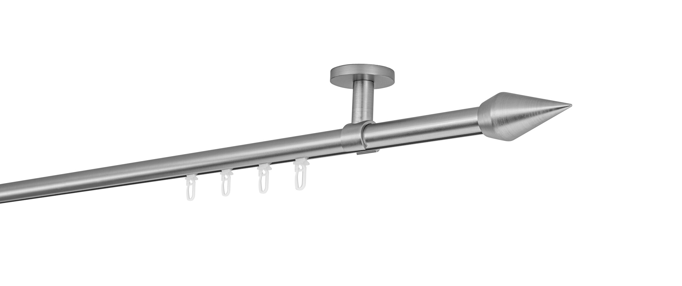 Ondeco Gardinenstange auf Ma&szlig; Innenlauf 20mm Kegel 1-lauf Deckentr&auml;ger 4cm mit Gleiter Farbe: Edelstahl-Optik, Gr&ouml;&szlig;e: 100cm - Bild 1