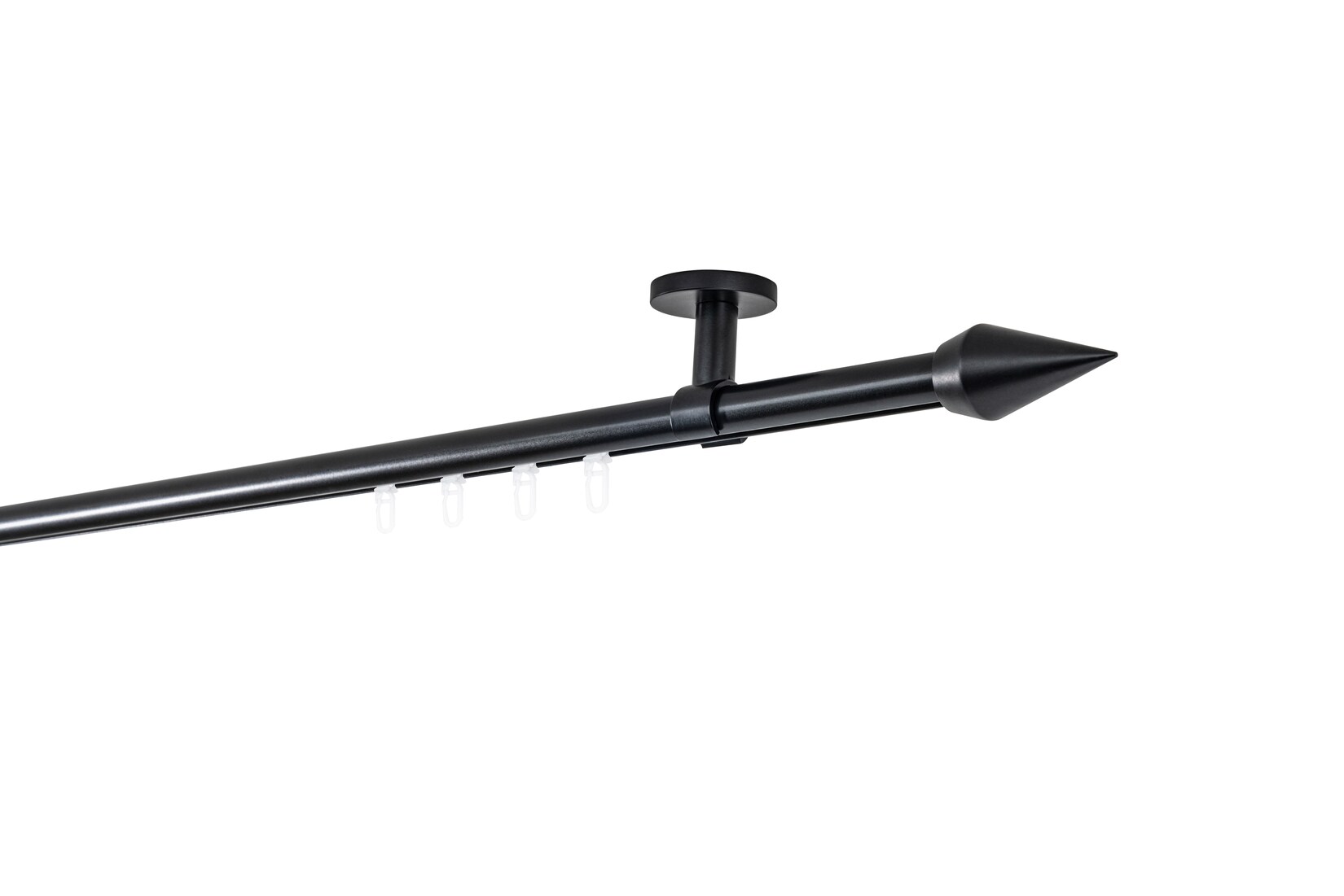 Ondeco Gardinenstange auf Maß Innenlauf 20mm Kegel 1-lauf Deckenträger 4cm mit Gleiter Farbe: Schwarz, Größe: 370cm
