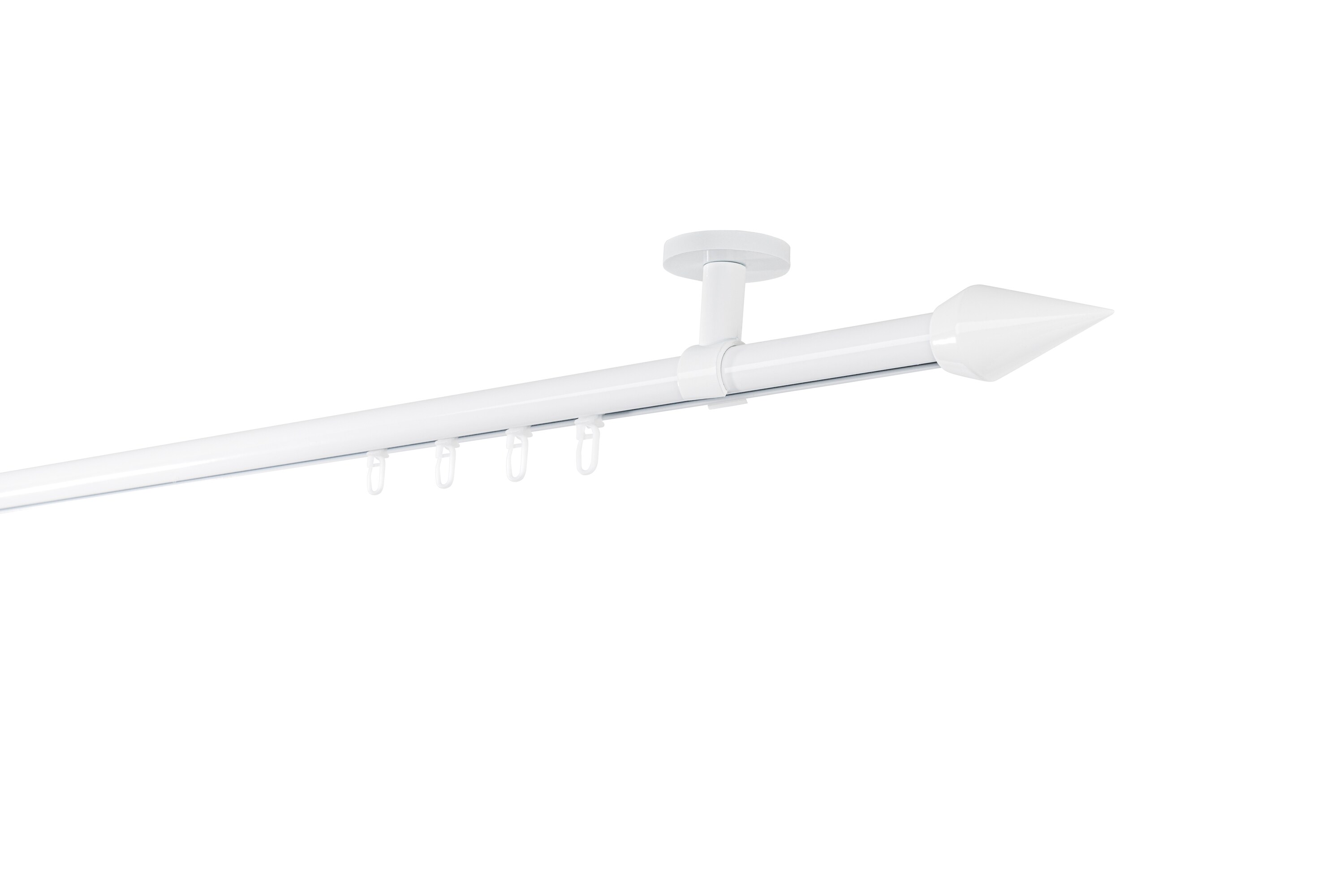Ondeco Gardinenstange auf Ma&szlig; Innenlauf 20mm Kegel 1-lauf Deckentr&auml;ger 4cm mit Gleiter Farbe: Wei&szlig;, Gr&ouml;&szlig;e: 120cm - Bild 1
