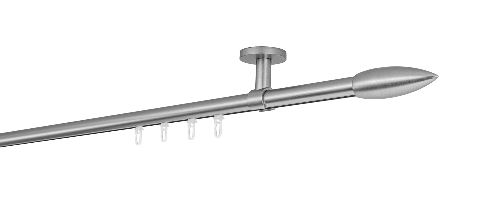 Ondeco Gardinenstange auf Maß Innenlauf 20mm Patrone 1-lauf Deckenträger 4cm mit Gleiter Farbe: Edelstahl-Optik, Größe: 250cm