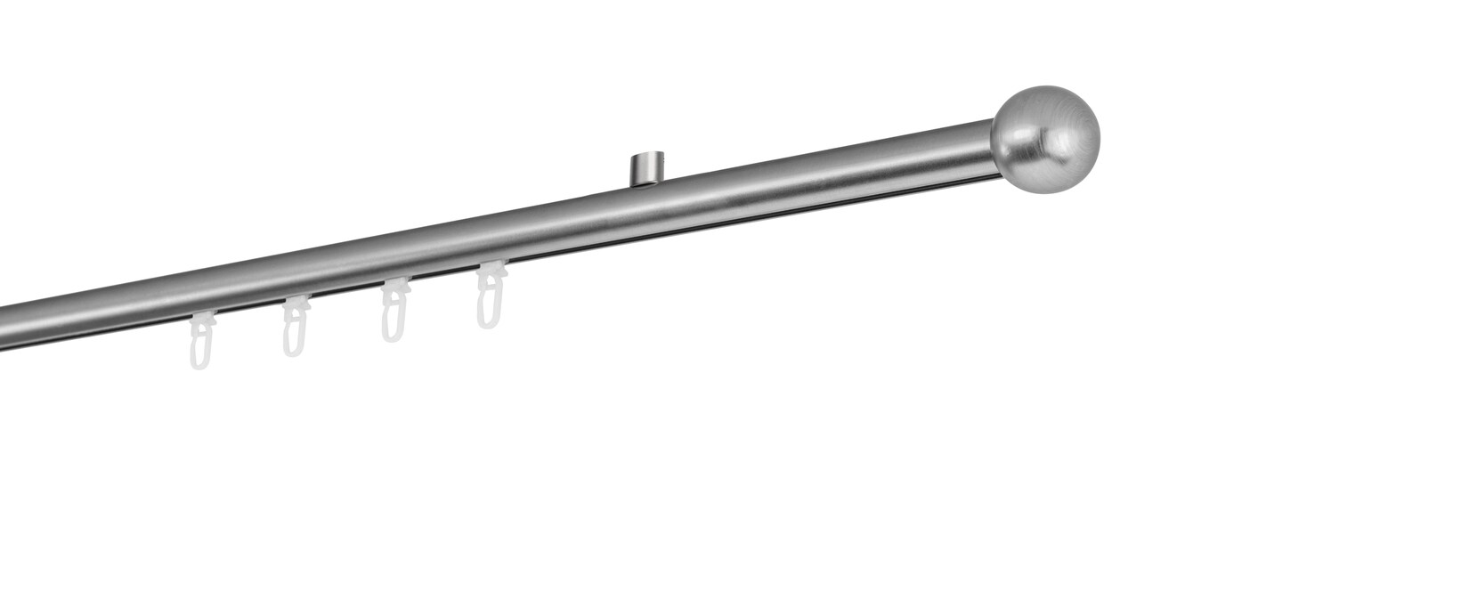 Ondeco Gardinenstange auf Maß Innenlauf 20mm Ball 1-lauf Deckenträger 1,5cm mit Gleiter Farbe: Edelstahl-Optik, Größe: 350cm