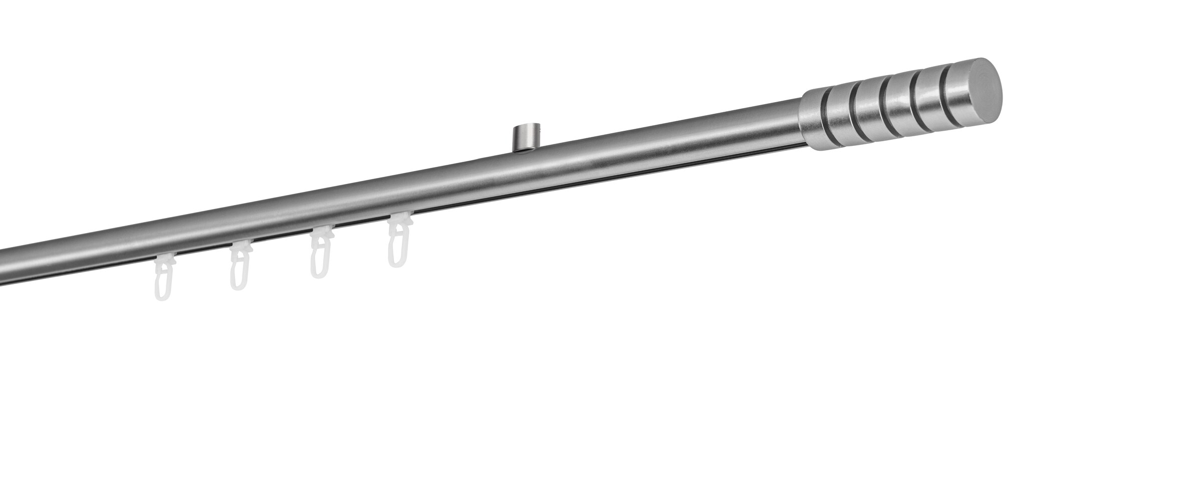 Ondeco Gardinenstange auf Ma&szlig; Innenlauf 20mm Rille 1-lauf Deckentr&auml;ger 1,5cm mit Gleiter Farbe: Edelstahl-Optik, Gr&ouml;&szlig;e: 100cm - Bild 1