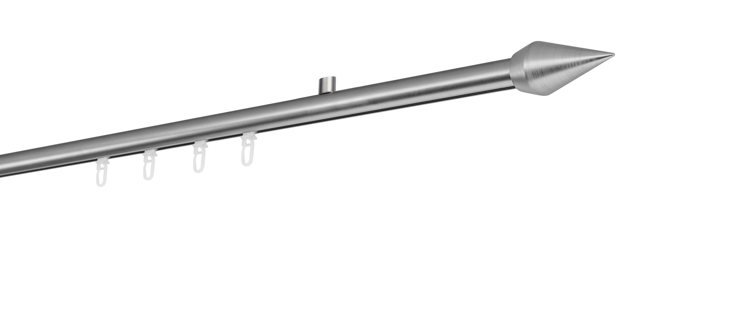 Ondeco Gardinenstange auf Ma&szlig; Innenlauf 20mm Kegel 1-lauf Deckentr&auml;ger 1,5cm mit Gleiter Farbe: Edelstahl-Optik, Gr&ouml;&szlig;e: 100cm - Bild 1