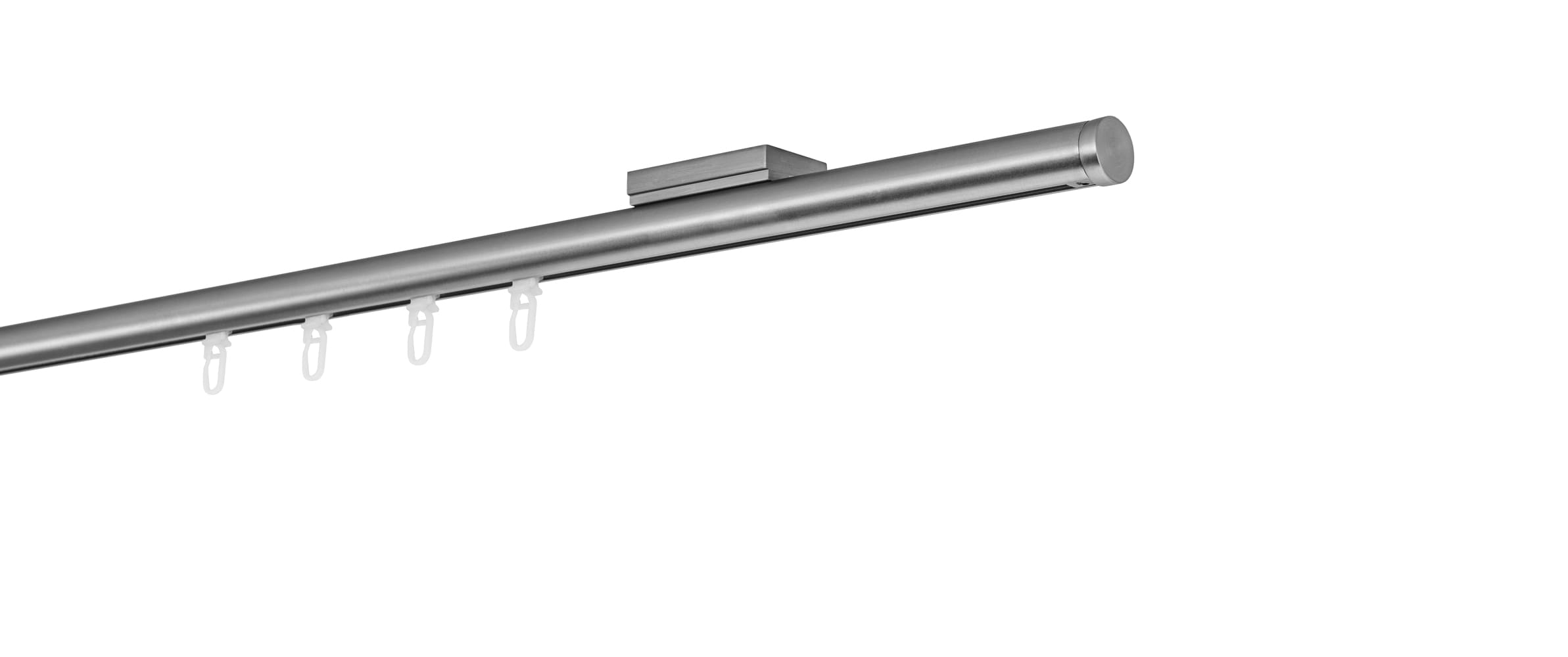 Ondeco Gardinenstange auf Ma&szlig; Innenlauf 20mm Match 1-lauf Deckentr&auml;ger 1,1cm mit Gleiter Farbe: Edelstahl-Optik, Gr&ouml;&szlig;e: 100cm - Bild 1
