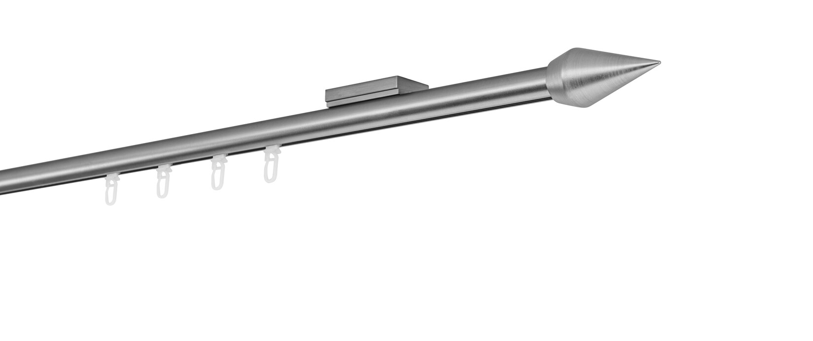 Ondeco Gardinenstange auf Maß Innenlauf 20mm Kegel 1-lauf Deckenträger 1,1cm mit Gleiter Farbe: Edelstahl-Optik, Größe: 370cm