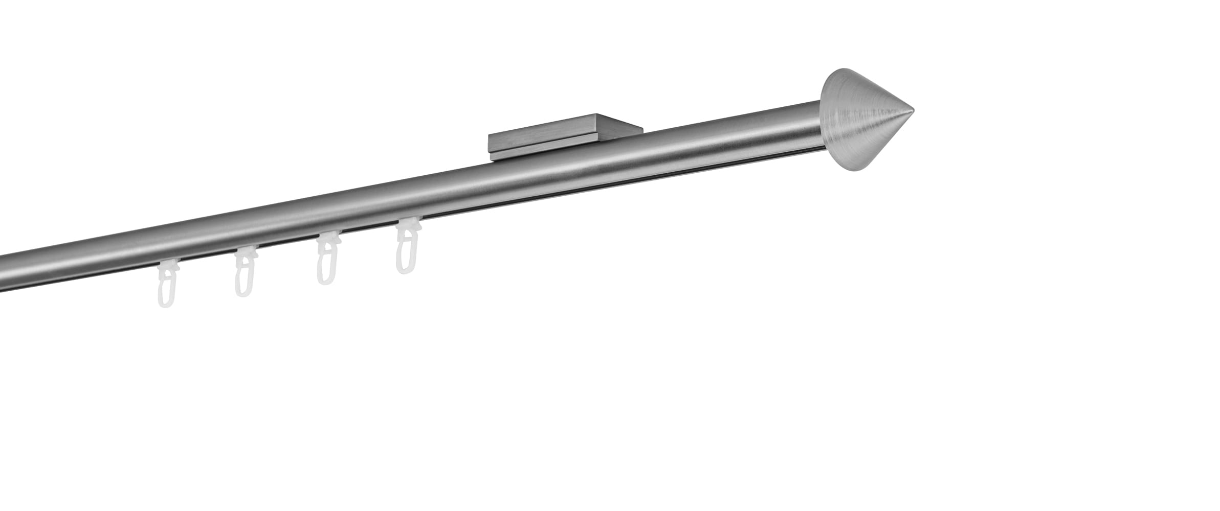 Ondeco Gardinenstange auf Ma&szlig; Innenlauf 20mm Spitze 1-lauf Deckentr&auml;ger 1,1cm mit Gleiter Farbe: Edelstahl-Optik, Gr&ouml;&szlig;e: 100cm - Bild 1