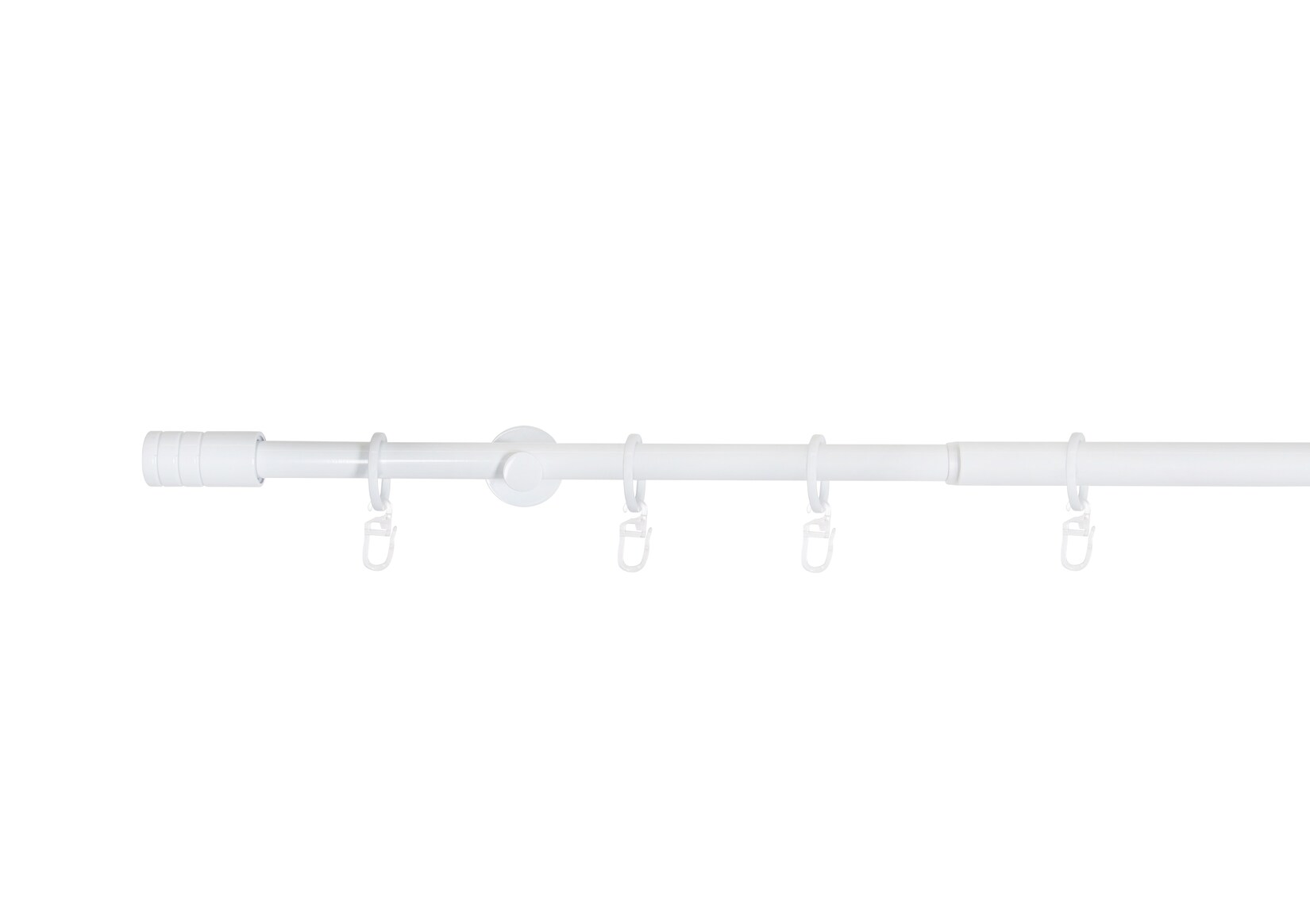 Ondeco Gardinenstange ausziehbar 1-lauf Wandmontage Endstück Rille 16/19 mm mit Ringen Farbe: Weiß, Größe: 210-400 cm