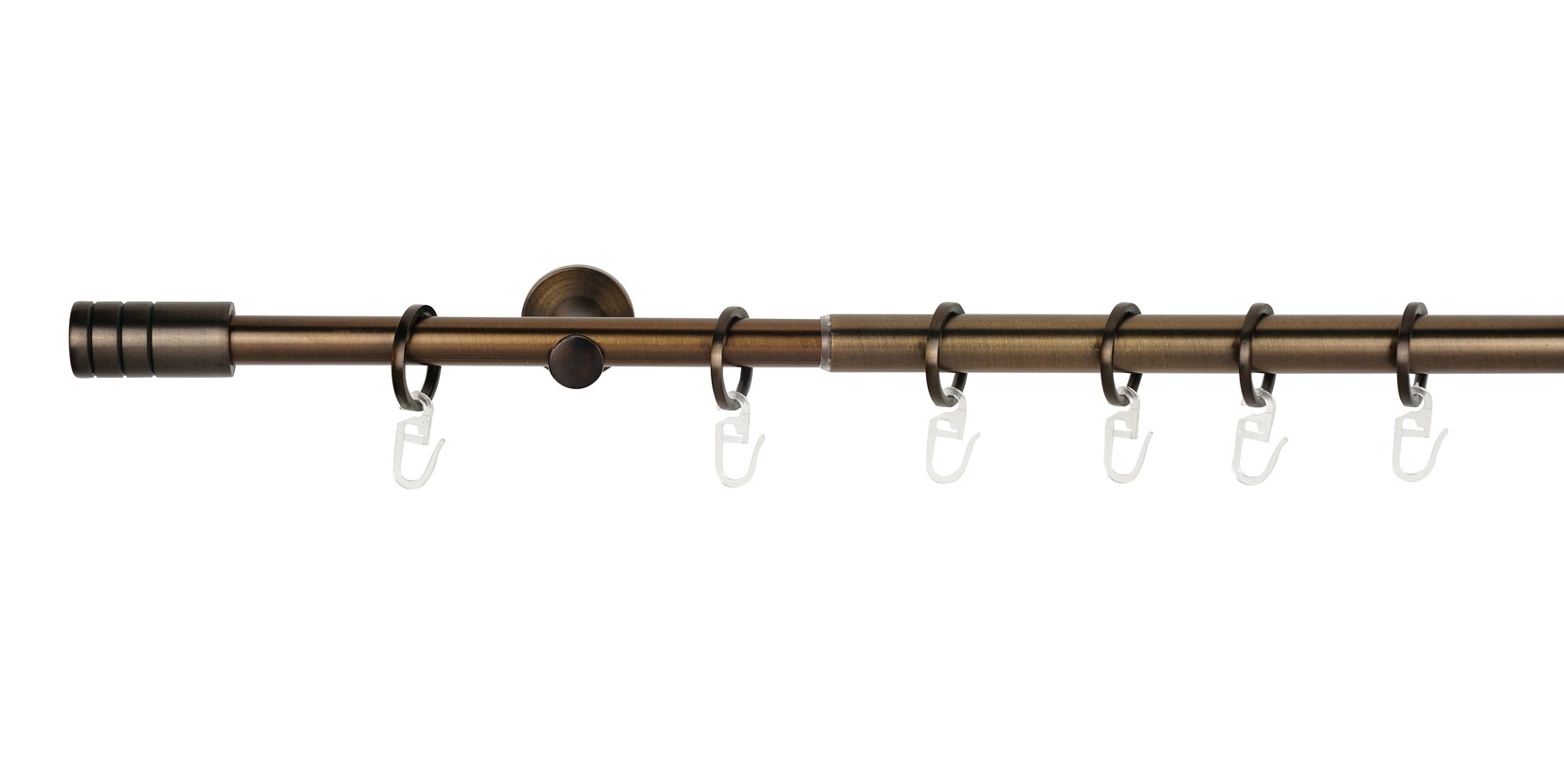 Ondeco Gardinenstange ausziehbar 1-lauf Wandmontage Endstück Rille 16/19 mm mit Ringen Farbe: Bronziert, Größe: 160-280 cm