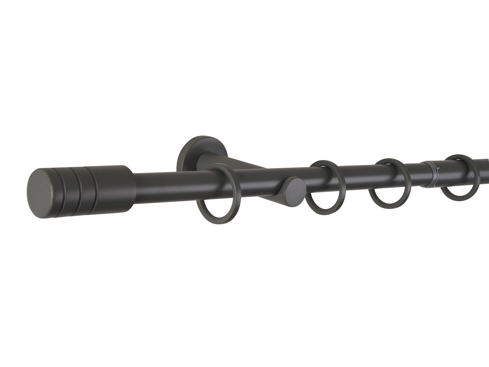 Ondeco Gardinenstange ausziehbar 1-lauf Wandmontage Endstück Rille 16/19 mm mit Ringen Farbe: Darkgray, Größe: 160-280 cm