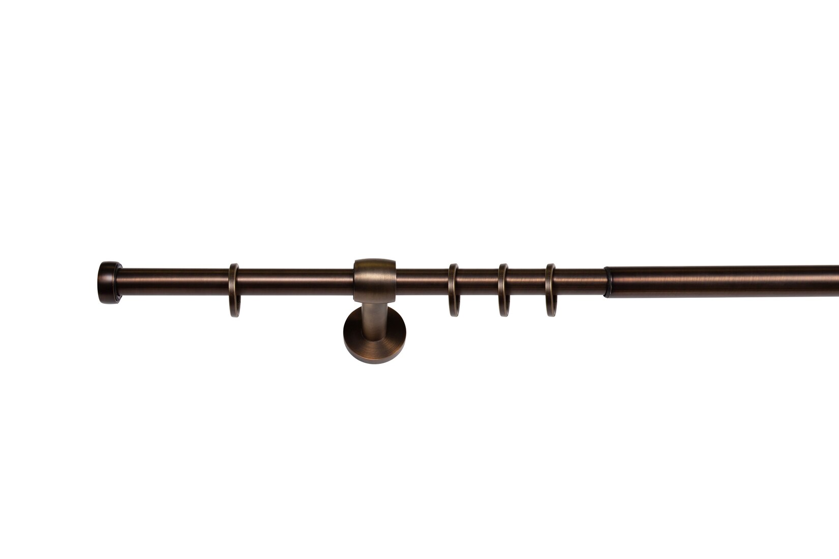 Ondeco Gardinenstange ausziehbar 1-lauf Wand-Deckenmontage Endstück Kappe 16/19 mm mit Ringen Farbe: Bronziert, Größe: 210-400 cm