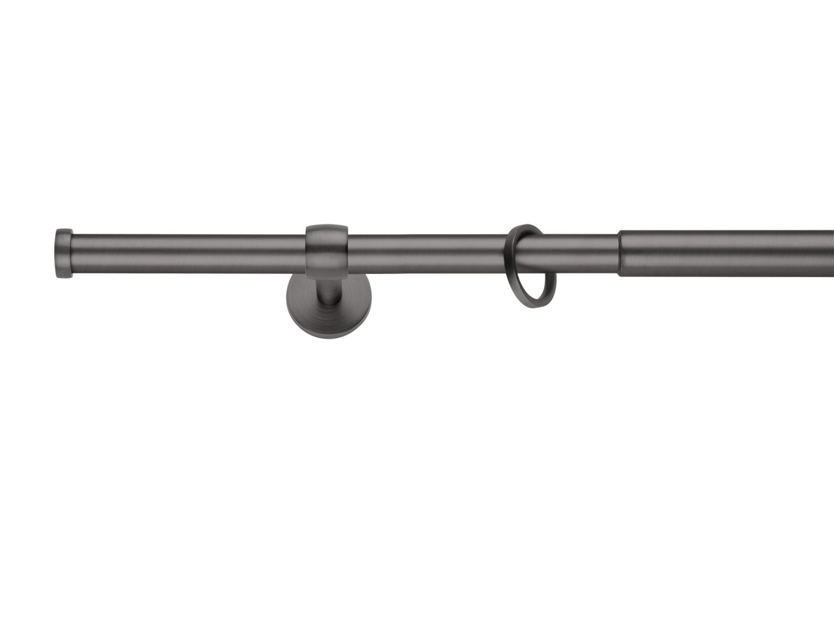 Ondeco Gardinenstange ausziehbar 1-lauf Wand-Deckenmontage Endstück Kappe 16/19 mm mit Ringen Farbe: Eisen-Brush, Größe: 210-400 cm
