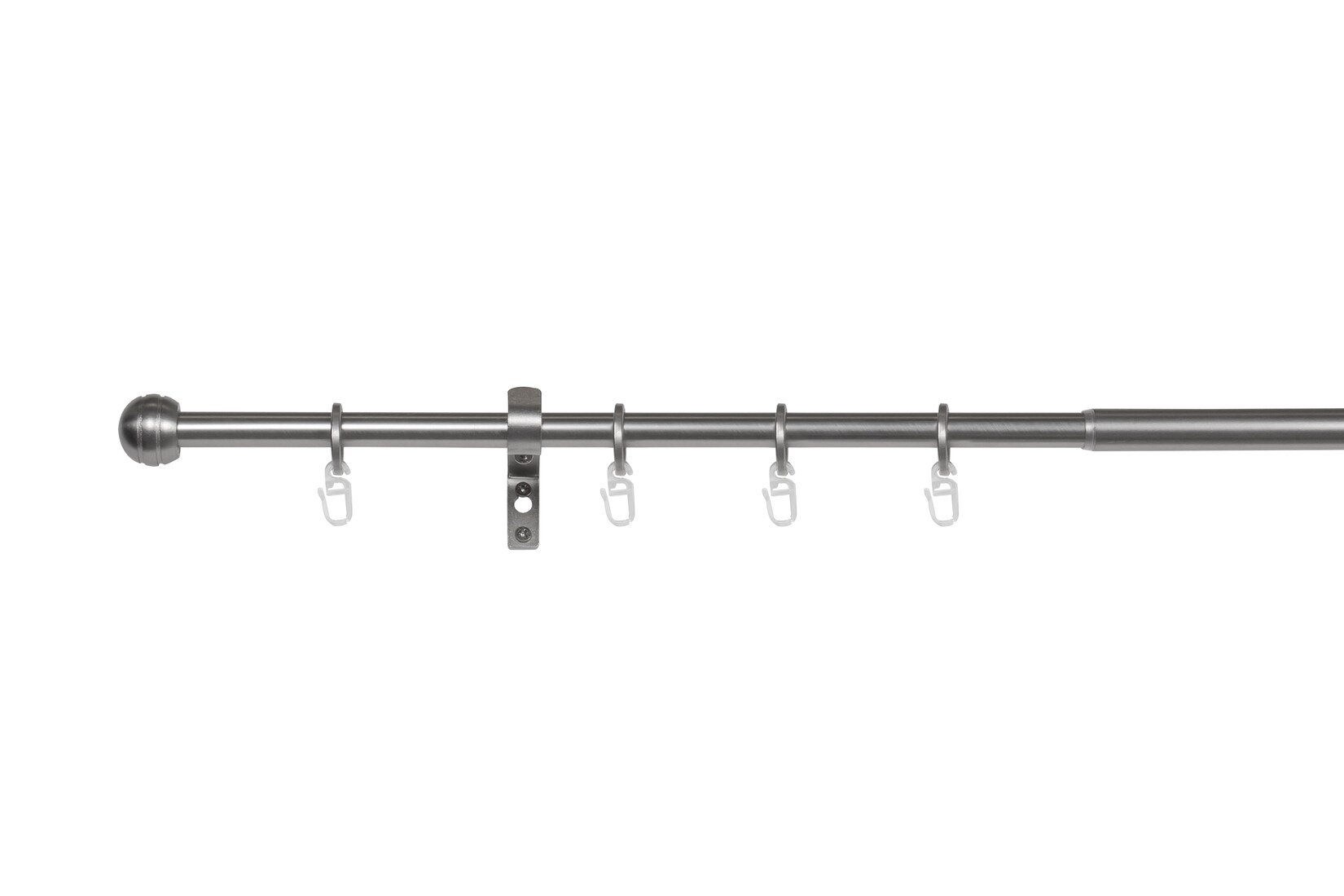 Ondeco Gardinenstange ausziehbar 1-lauf Wandmontage Endstück Ball Edelstahl-optik 16/19 mm mit Ringen Farbe: Edelstahl-Optik, Größe: 210-400 cm