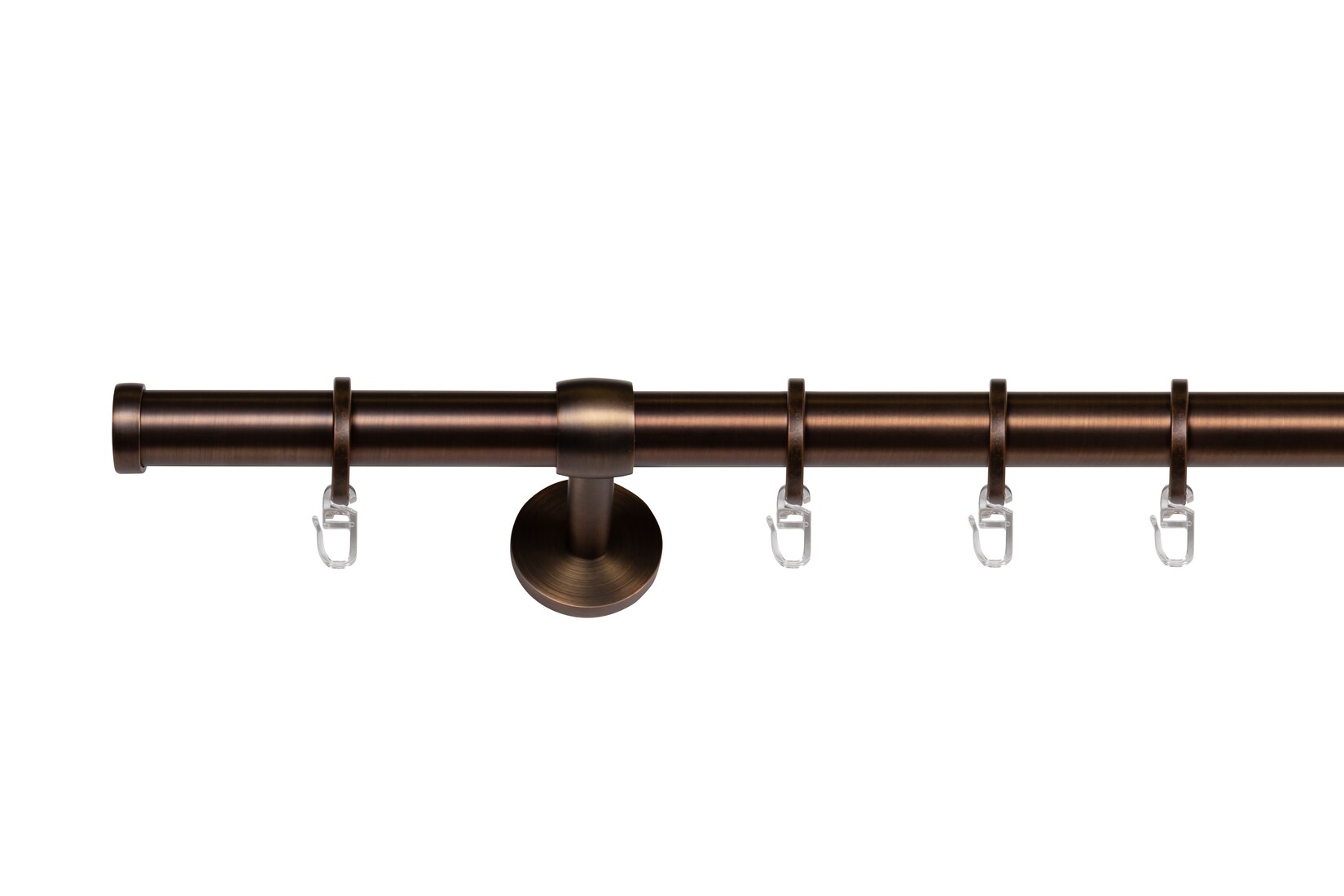 Ondeco Gardinenstange 1-lauf Wand-Deckenmontage Endstück Cap Komplettgarnitur 25mm mit Ringen und Faltelegehaken Farbe: Bronziert, Größe: 240 cm