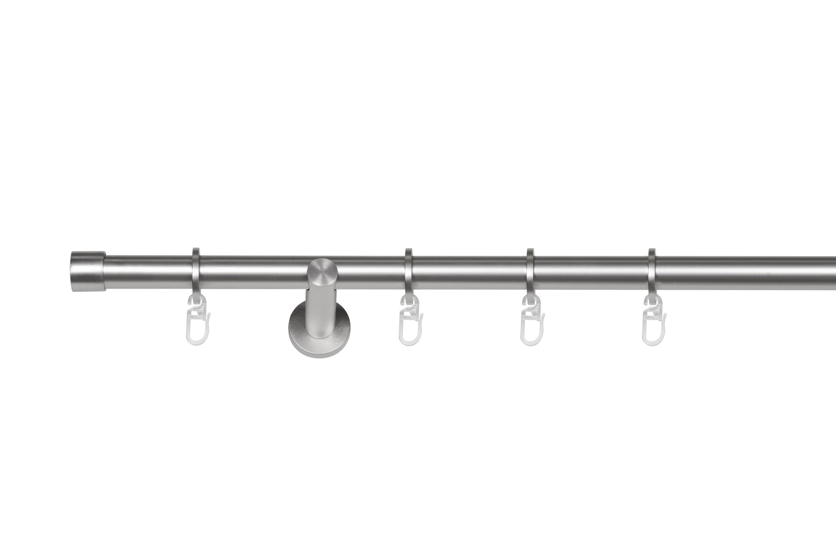 Ondeco Gardinenstange 1-lauf Wandmontage Endstück Ball Komplettgarnitur 20 mm mit Ringen und Faltelegehaken Farbe: Edelstahl-Optik, Größe: 240 cm