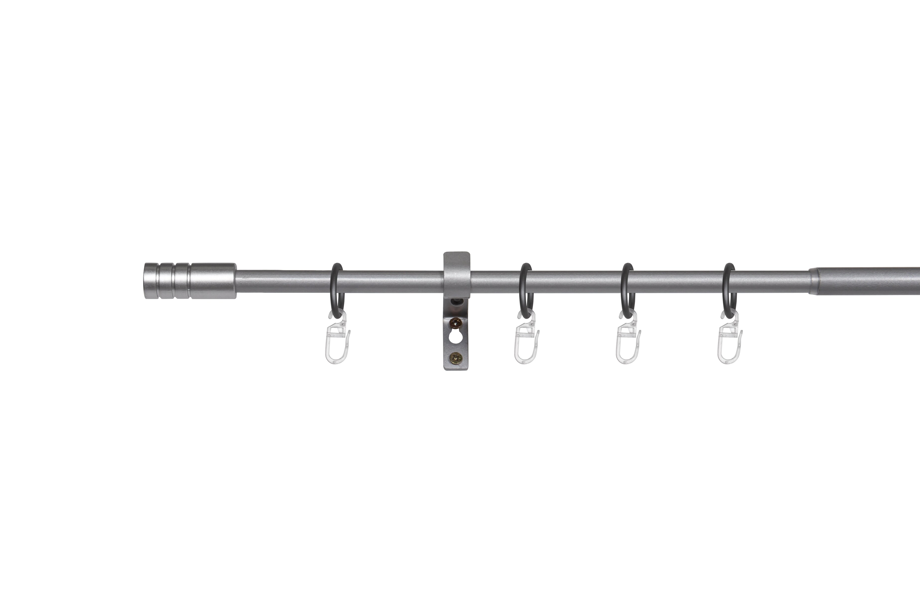 Ondeco Gardinenstange ausziehbar 1-lauf Wandmontage Endst&uuml;ck Rille, Komplettgarnitur 13/16 mm mit Ringen Gr&ouml;&szlig;e: 120-210 cm, Farbvariante: Silber - Bild 1